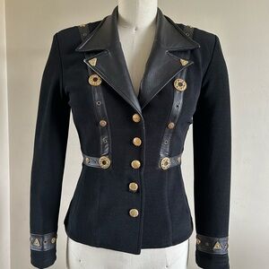 Vintage 80’s/90’s Caché Blazer with leather trim and gold buttons - size M